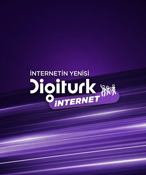 Digiturk internet yenisi kampanyası mor tonlu arkaplanda Digiturk Internet logosu ile gösterilmektedir