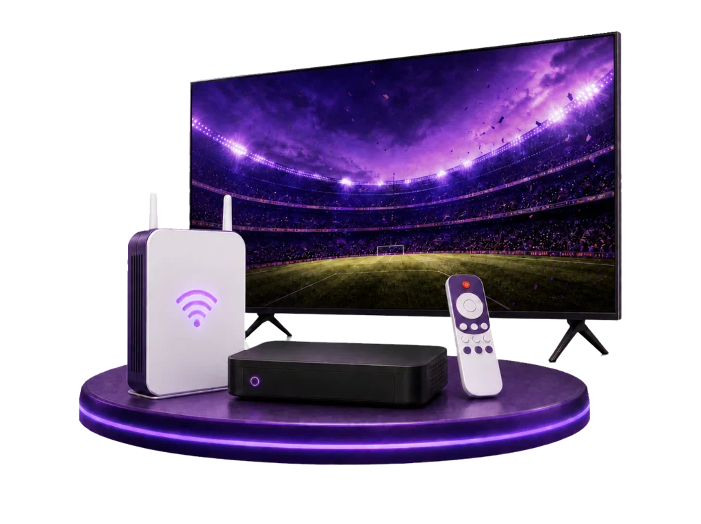 İnternet ve TV paketi sunan Digiturk modem, uydu alıcısı ve televizyon ekranı